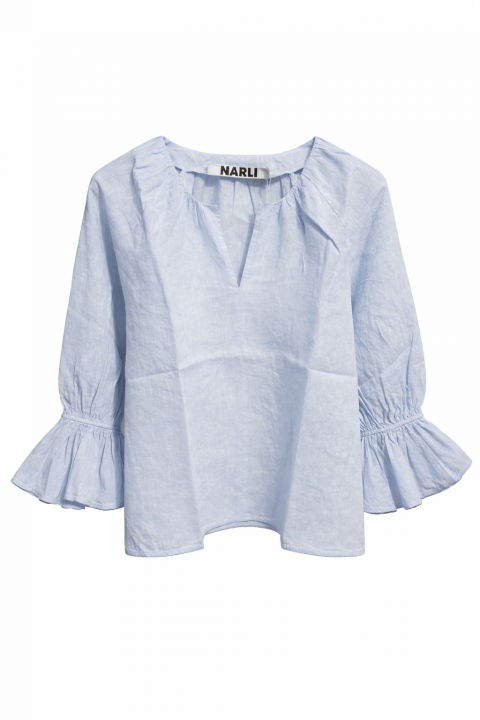 NARLI Leinenbluse Volant sky