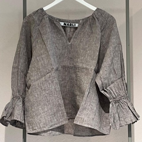 NARLI Leinenbluse Volant pebble