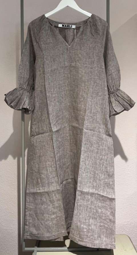 NARLI Kleid Leinen Volant pebble