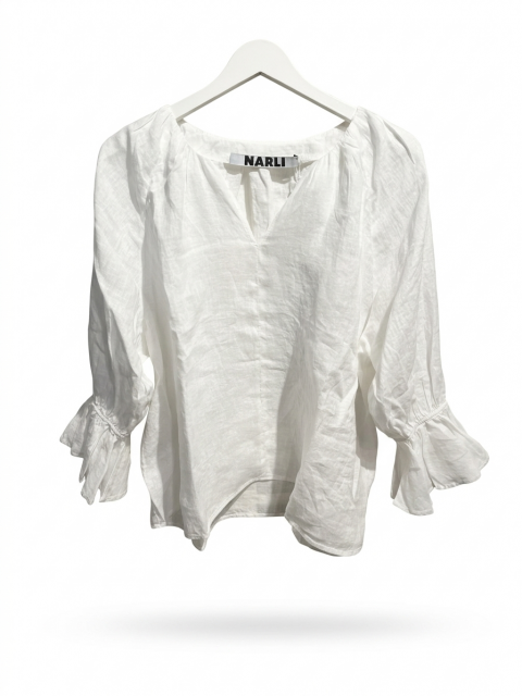 NARLI Leinenbluse Volant weiss