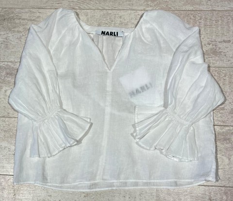 NARLI Leinenbluse Volant weiss