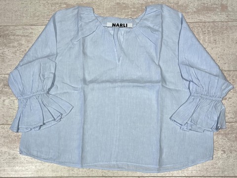 NARLI Leinenbluse Volant sky