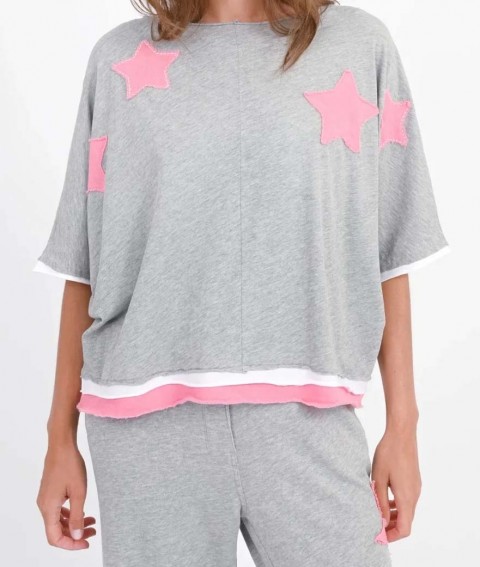 Love Joy Victory T-Shirt Stern-Patches Rumbia grey