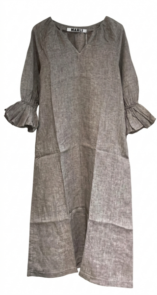 NARLI Kleid Leinen Volant pebble