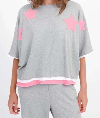 Love Joy Victory T-Shirt Stern-Patches Rumbia grey