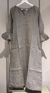 NARLI Kleid Leinen Volant pebble