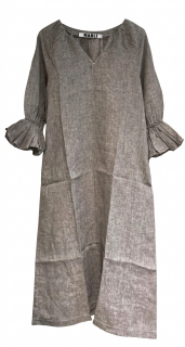 NARLI Kleid Leinen Volant pebble
