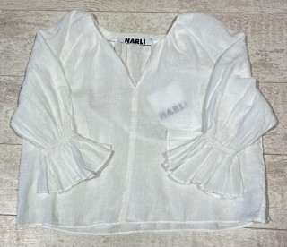 NARLI Leinenbluse Volant weiss