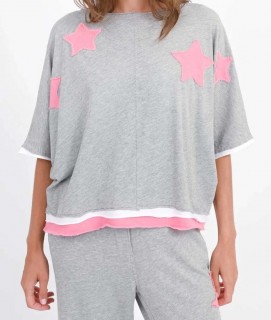 Love Joy Victory T-Shirt Stern-Patches Rumbia grey